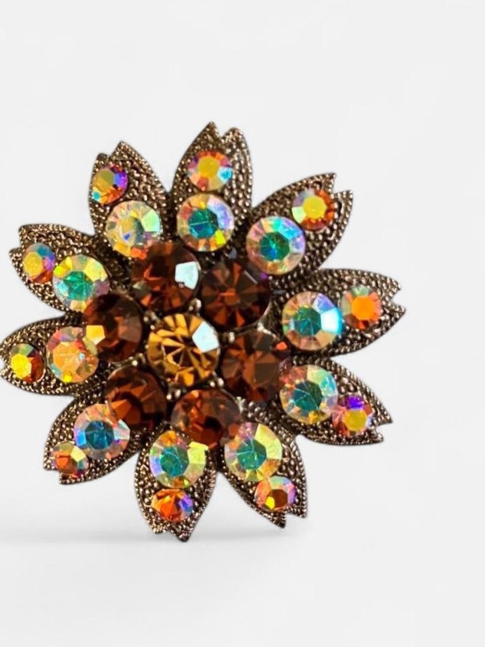 Amber and Aurora Crystal Flower Brooch - Womens Jewelry